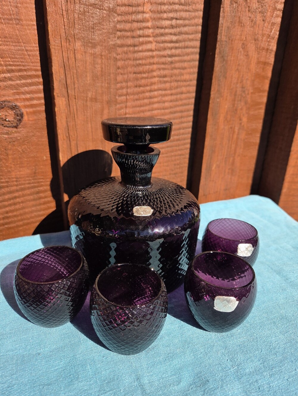 Vintage Purple Bohemia Glass Decanter & Glasses